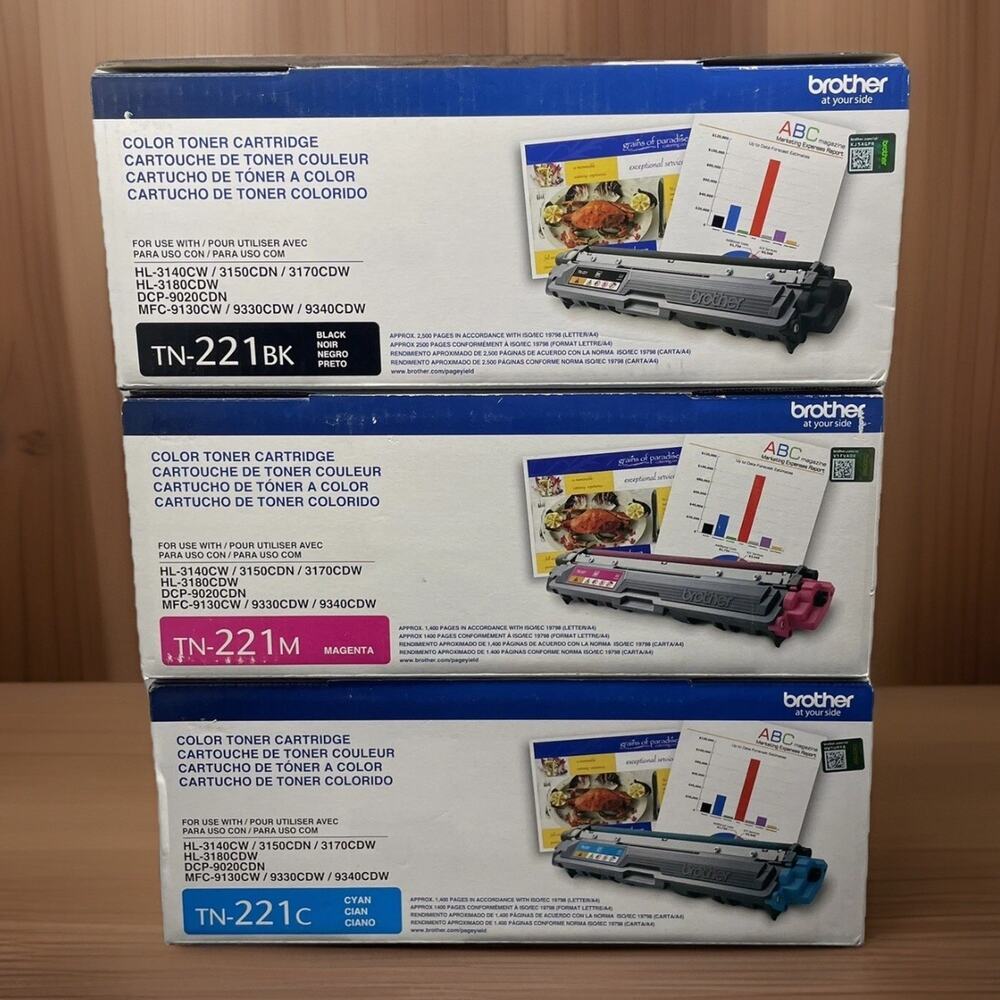 BROTHER Genuine Toners TN-221BK TN-221M TN-221C New in Box Fast Ship